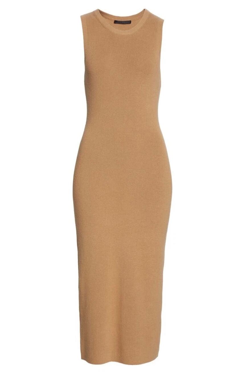 Jenni Kayne Camel Tan Sleeveless Cotton & Cashmere Blend Sweater Midi Dress M